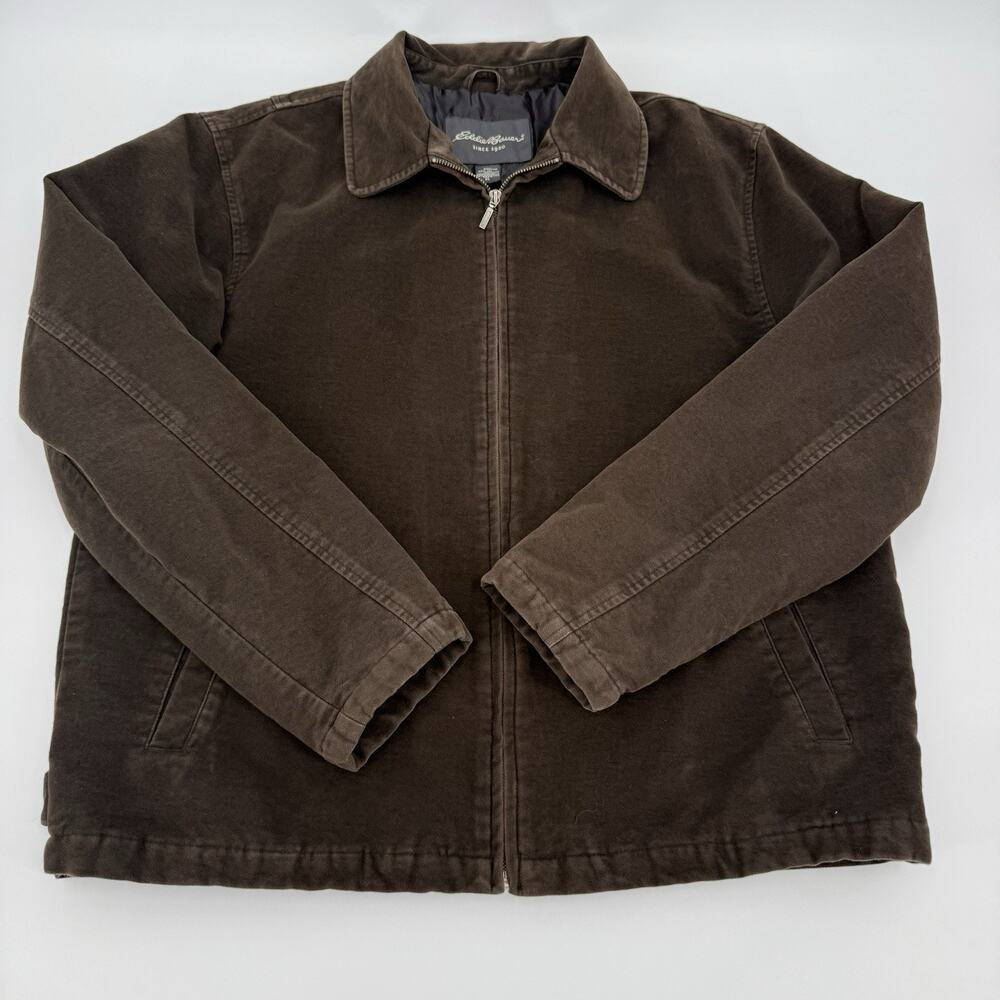 Eddie Bauer Men’s XLT Brown Brushed Cotton Zip Jacket Lined Workwear Outdoors - Picture 9 of 13